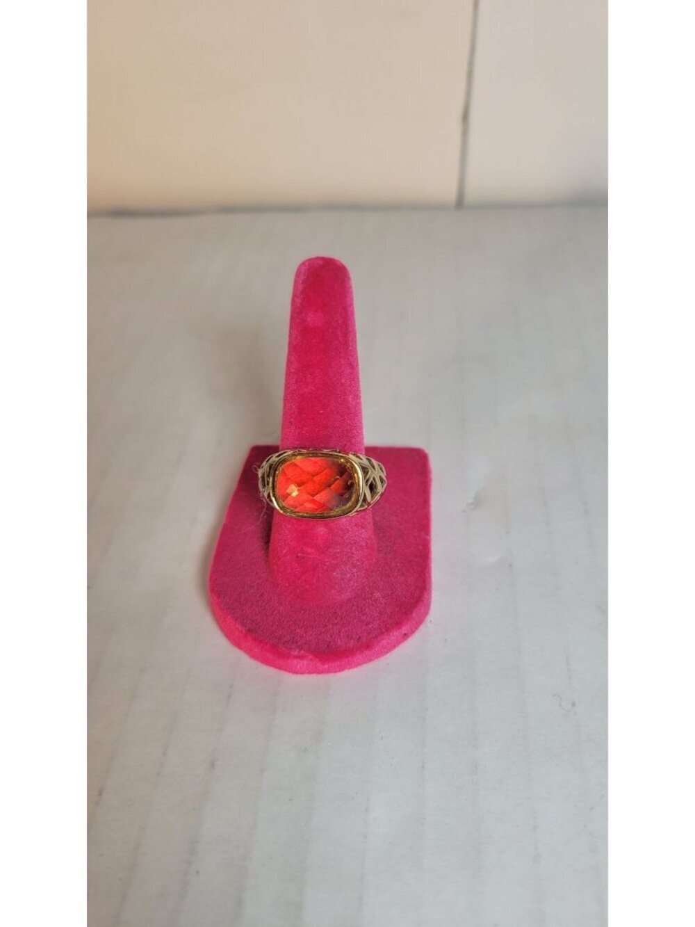 Lia Sophia Gold-Tone Ring With Faceted Amber Stone & Openwork Design Size 7